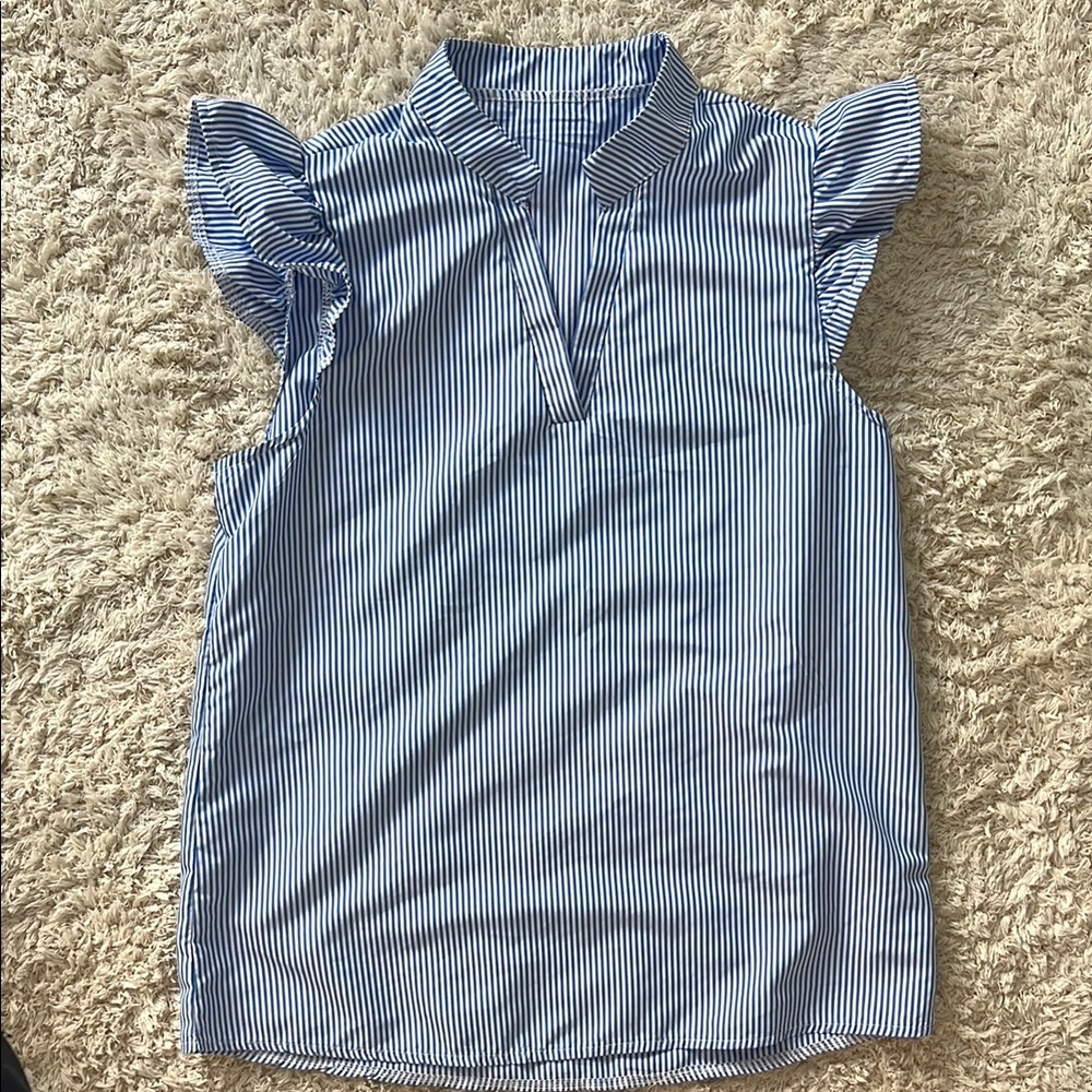 Blue Striped Flutter Sleeve Top